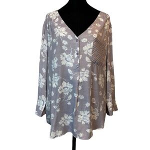 Fred David Floral Tunic High Low Hem Blouse Top Women's Size Large